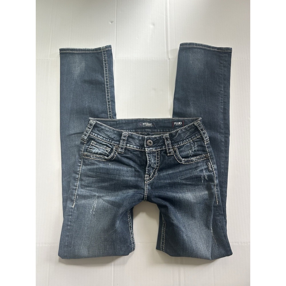 2000s Low Mid Rise Silver Jeans Embroidered Distressed Y2K Grunge Mcbling
